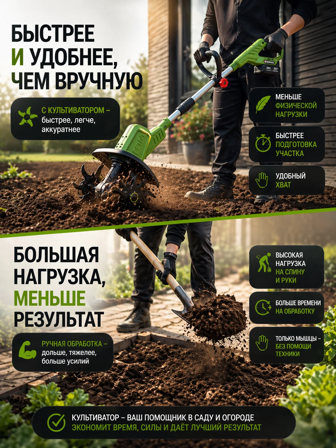 Преимущества аккумуляторного культиватора